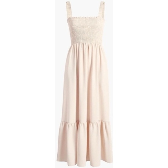 Hill House Home Nap Dress Smocked Maxi Dress Beige L Pockets Minimalist Neutral - Picture 2 of 11